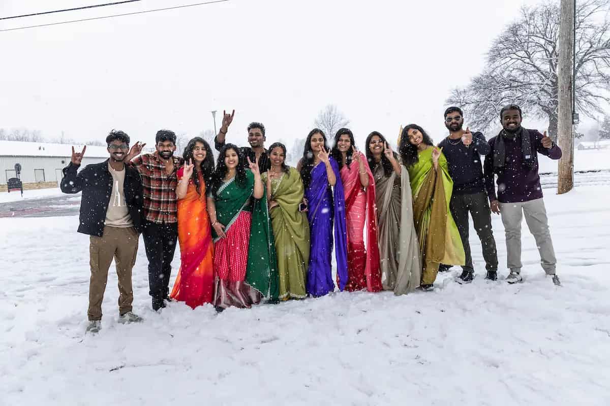 International students on a snowy day at A-State
