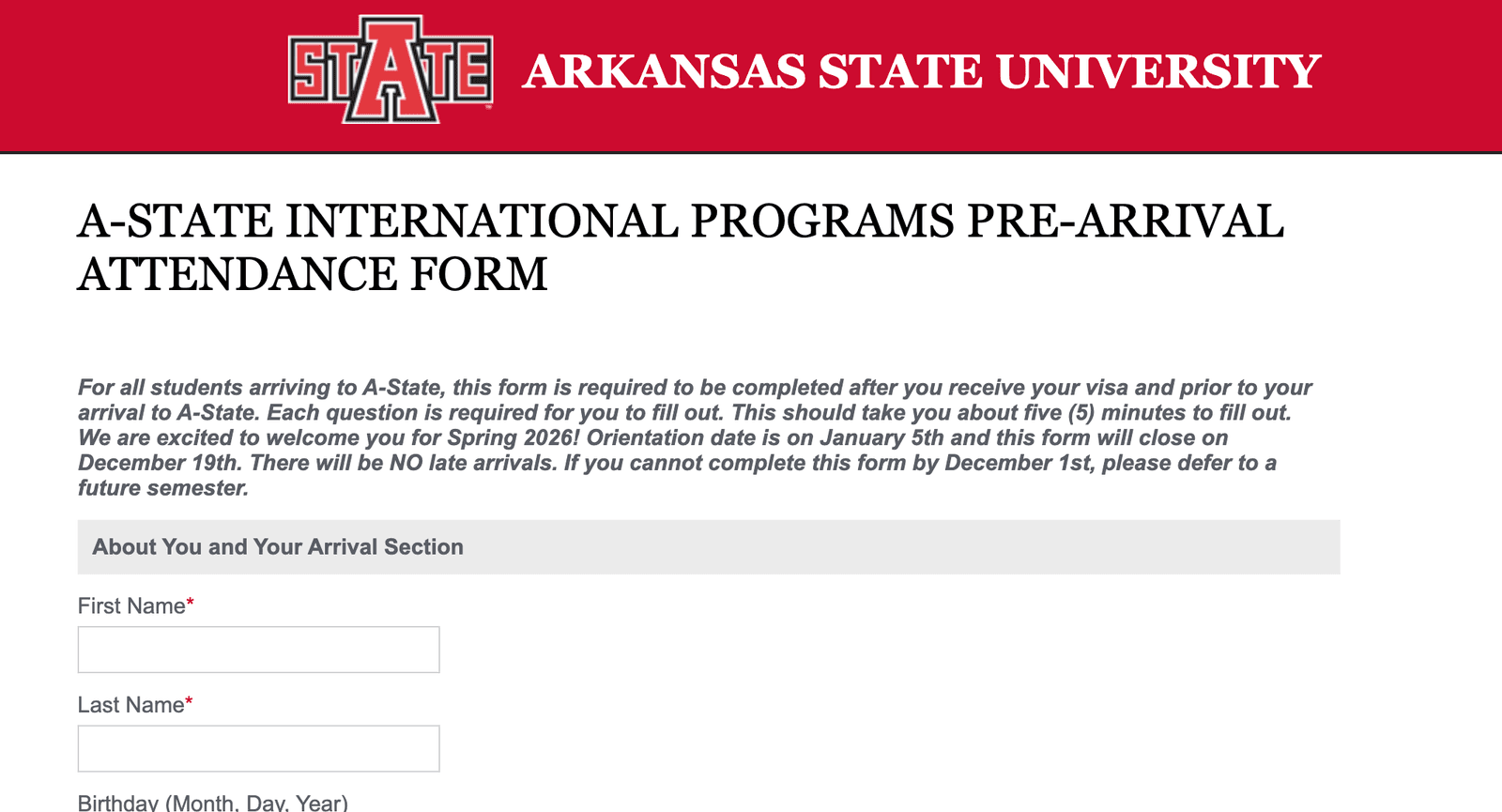 Hướng dẫn hoàn thành Pre-Arrival Form